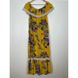 Umgee Yellow Floral Off-Shoulder Boho Maxi Dress Size Small